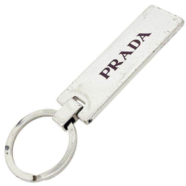 プラダ キーホルダー ロゴ キーリング メタル シルバー金具 えんじ系 1AP255 PRADA ロゴバー ロゴプレート キーフック チャーム キー 鍵 ブランド小物