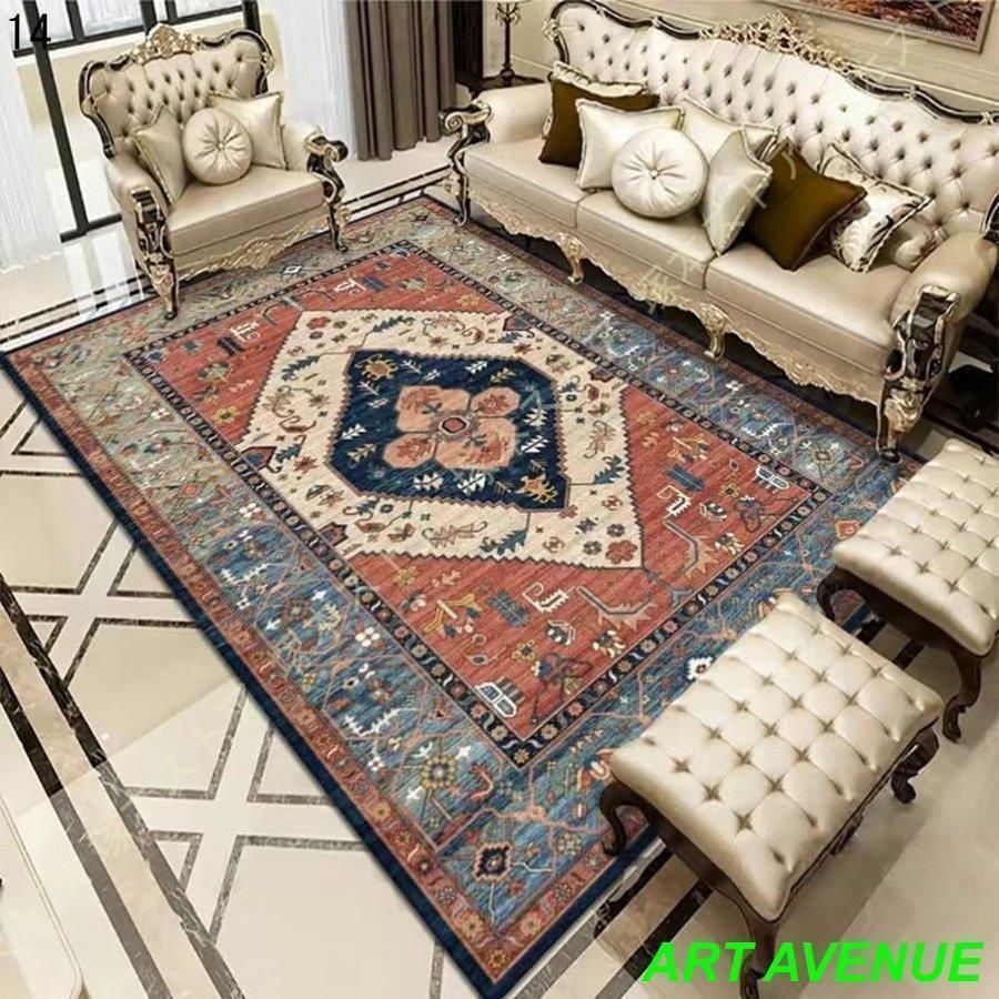 ペルシャ絨毯風 ペルシャ柄 ブルー 洗える ラグ ラグマット メダリオン ラグカーペット ペルシャ絨毯 おしゃれ 薄手 滑り止め付き ホットカ MARWIL-DEMENAGEMENTS_CH