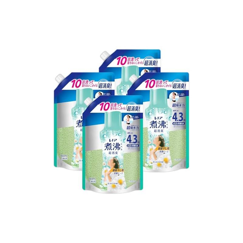 レノア 煮沸レベル消臭 抗菌ビーズ 部屋干し 花とおひさまの香り 詰め替え 1 810mL×4袋 大容量 ケース品 柔軟剤と一緒に使って効果長続き 1