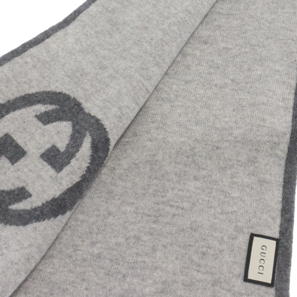 【正規品】【美品】GUCCI GGロゴ マフラー グレー GUCCI グッチ ストール メンズ・レディース ウール100% GG柄