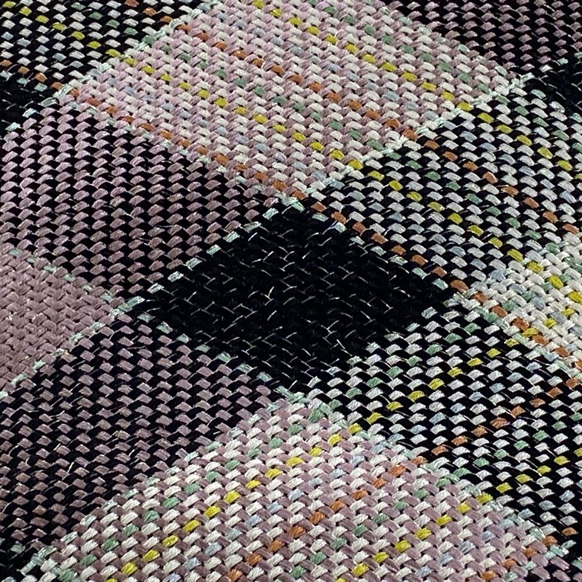 半幅帯 秀品 斜め格子 銀通し ピンク 正絹