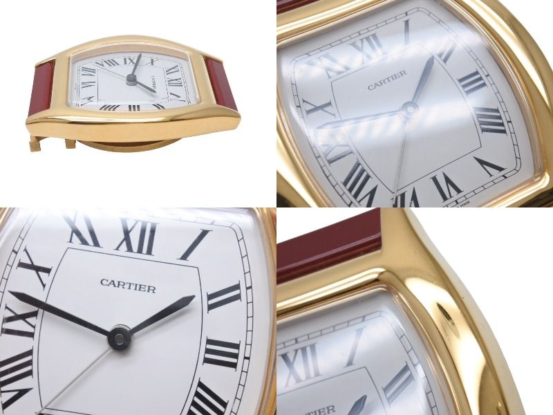 極美品 CARTIER カルティエ Tortue トーチュ 置時計 重量約336.0g 白文字盤 クォーツ ゴールド ボルドー スイス製 中古 4b005829 Cartier - 極美品 CARTIER カルティエ Tortue トーチュ 置時計 重量約