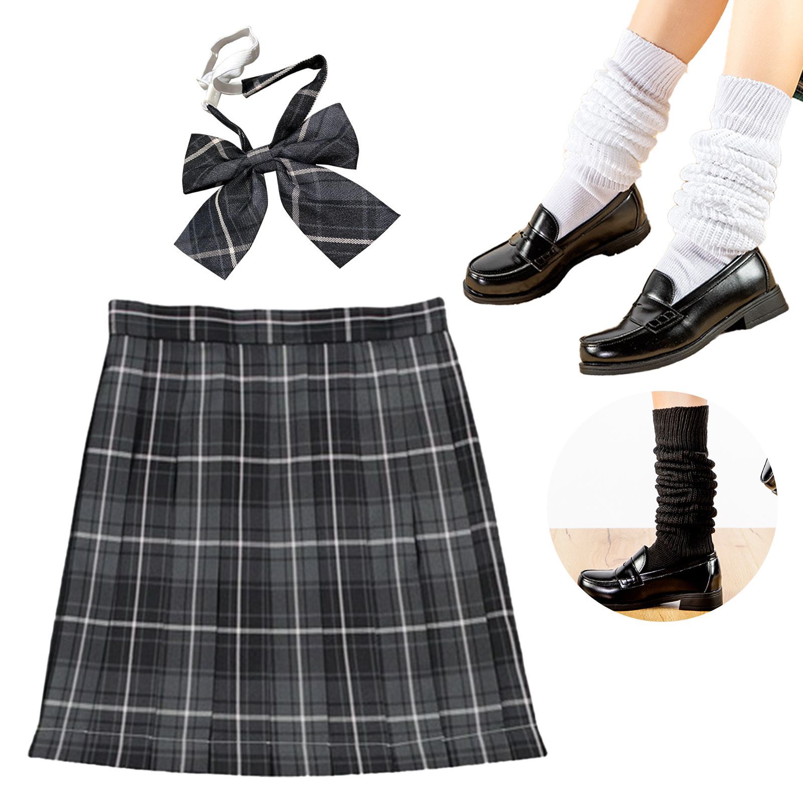 制服 ３点セット チェック スカート ＆ ルーズソックス 学生服 プリーツスカート コスプレ ミニスカート 60cm ルーズソックス 女子高生 JK  ギャル 靴下 - メルカリ