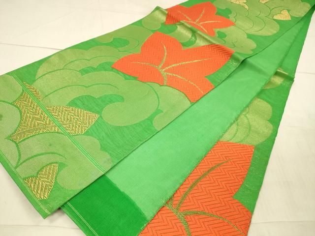 平和屋着物＊夏物 六通柄 本袋帯 唐織 竜田川 金糸 正絹 逸品 DAAX5725cm