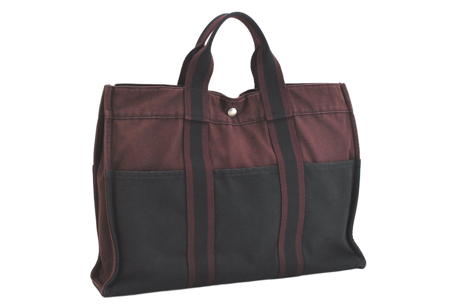 HERMES エルメス フールトゥ MM ハンドトートバッグ キャンバス ボルドー ブラック 2804N