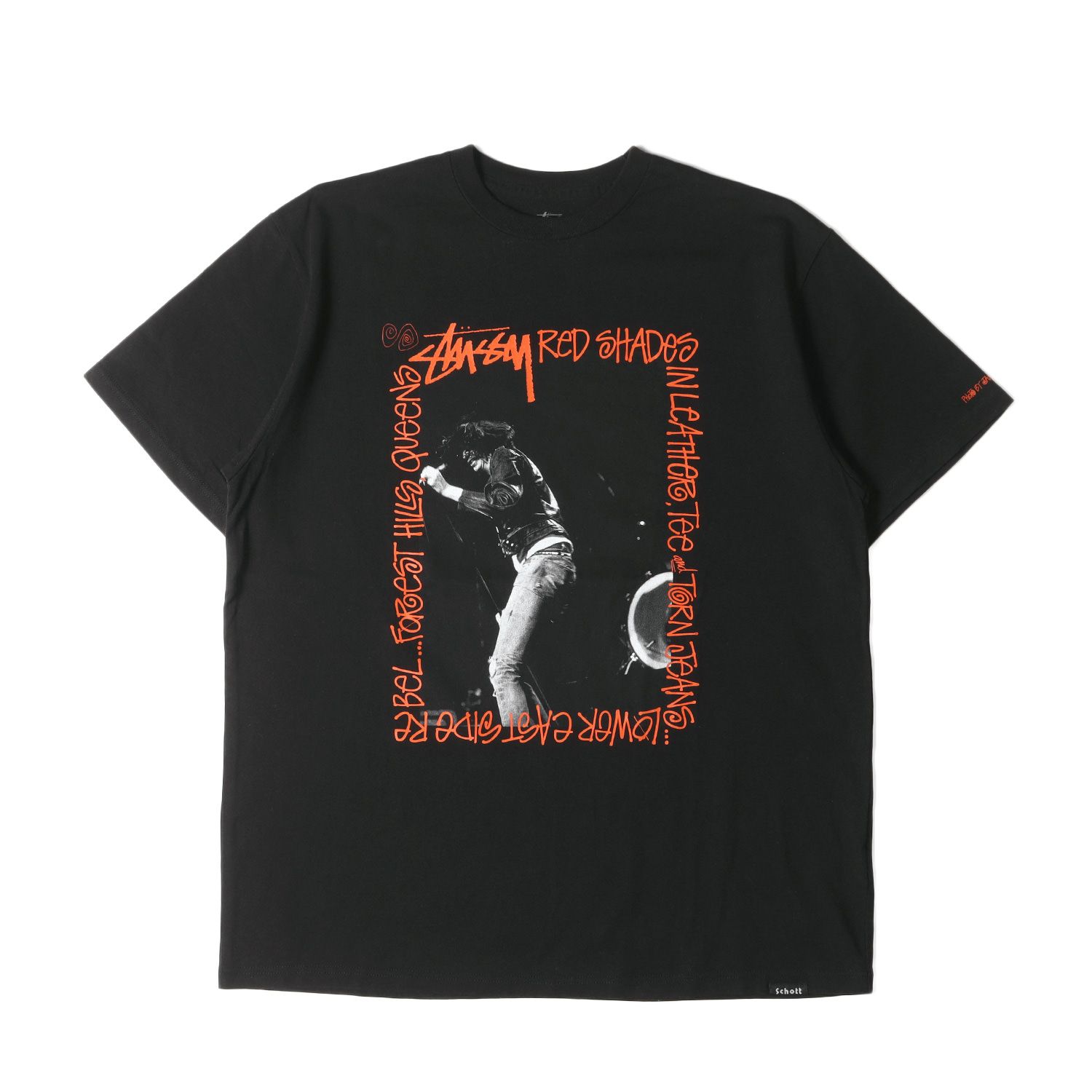 美品 STUSSY ステューシー Tシャツ サイズ:XL Schott ジョーイ・ラモーン フォト クルーネック 半袖Tシャツ ブラック 黒 トップス カットソー【メンズ】