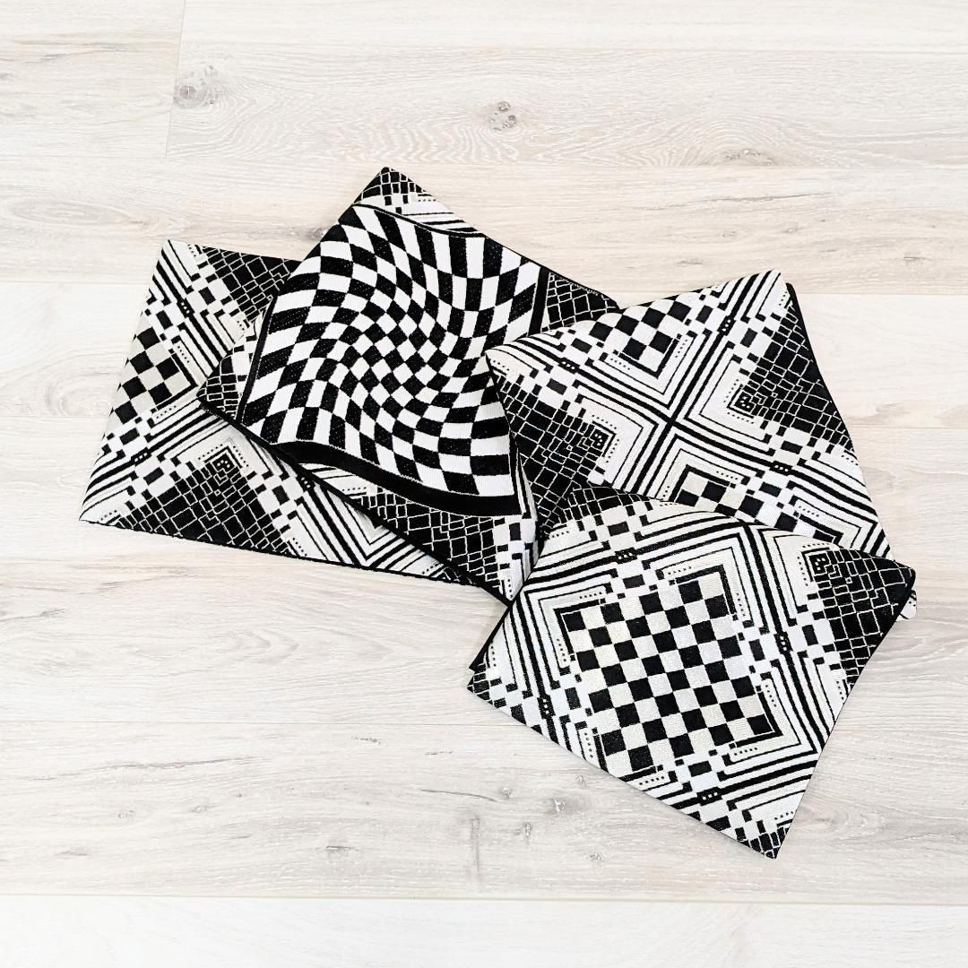 新品・仕立て上がり】正絹 袋帯 カジュアル モダン 白 黒 幾何学 b56