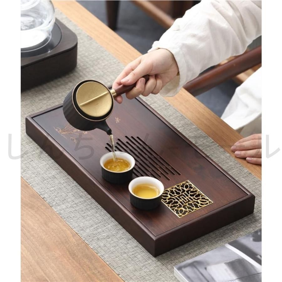煎茶道具　紫檀製茶盆　トレイ 　ダークブラウン　茶托急須 煎茶道具 紫檀製茶盆 トレイ ダークブラウン 茶托急須 テーブル用品