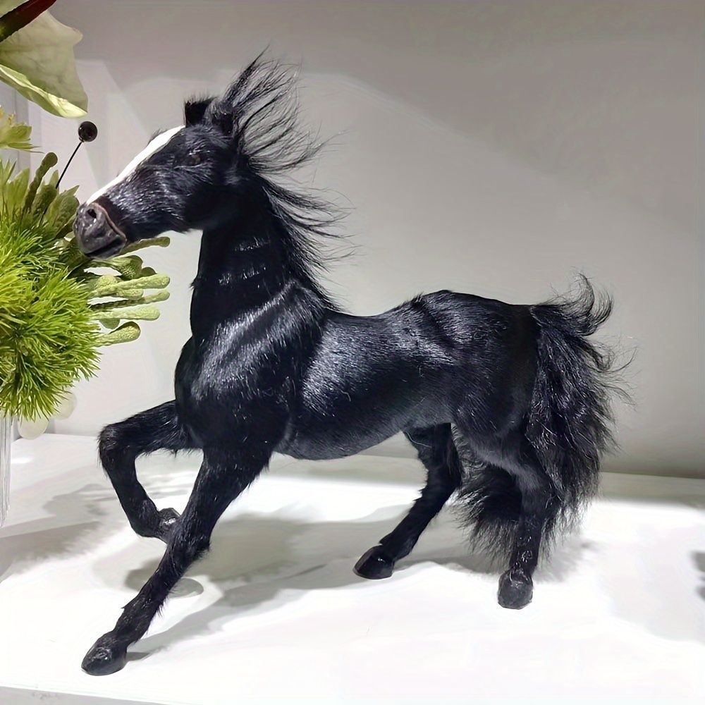 全4種 馬の彫像 青鹿毛 置き物 レジン フェイクファー リアル 23cm