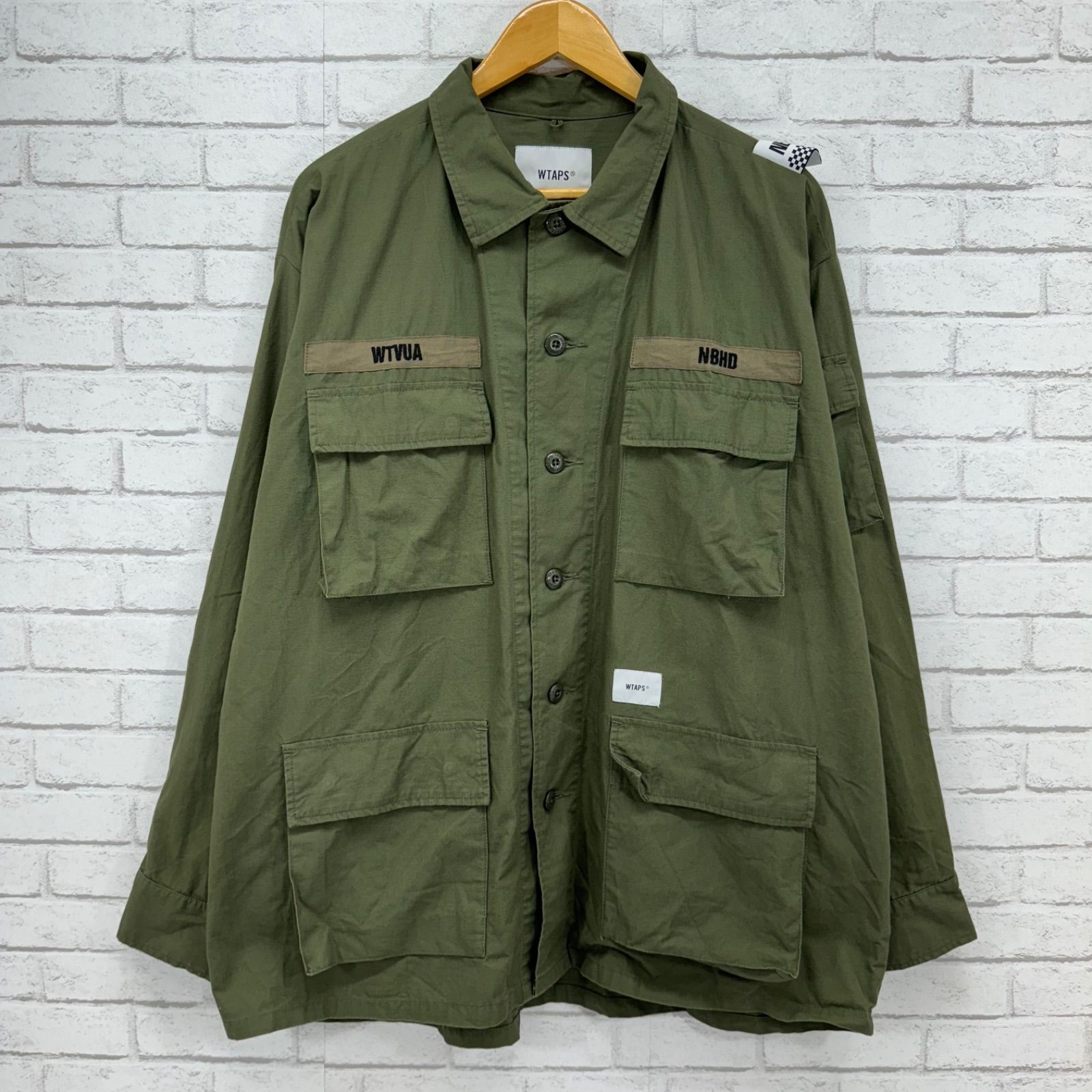 ㊿)WTAPS ダブルタップス NEIGHBORHOOD ネイバーフッド 19AW Jungle L/S Shirt 192WVNHP-SHM02S カーキ  シャツ コラボ ダブルネーム クロスボーン ストリート バイカー - メルカリ