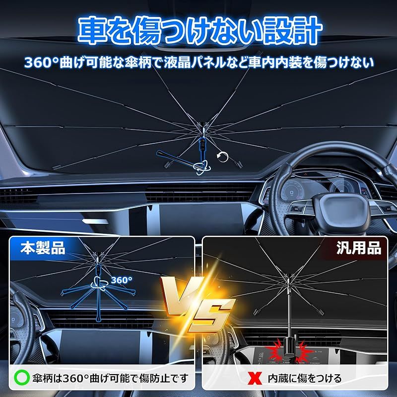 【2025強化版 360回転可能】日産 セレナ C28 適合 フロントガラス用 サンシェード R4.12-現行 傘式 UVカット 傘柄が曲がる 遮光断熱 着脱簡単 車種専用設計 車中泊 収納袋付き 1