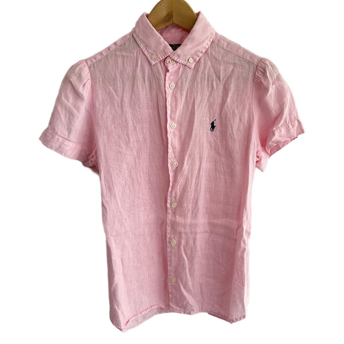 POLObyRalphLauren ポロラルフローレン 半袖シャツブラウス サイズSP S レディース - ピンク×ダークネイビー 麻
