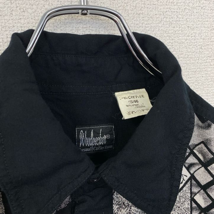 【レトロ古着◎一点物】半袖ループネクタイシャツ 総柄シャツ 幾何学模様 黒 M OLD 長袖シャツ ネクタイ 2点セット レトロ古着 L ブラック 総柄
