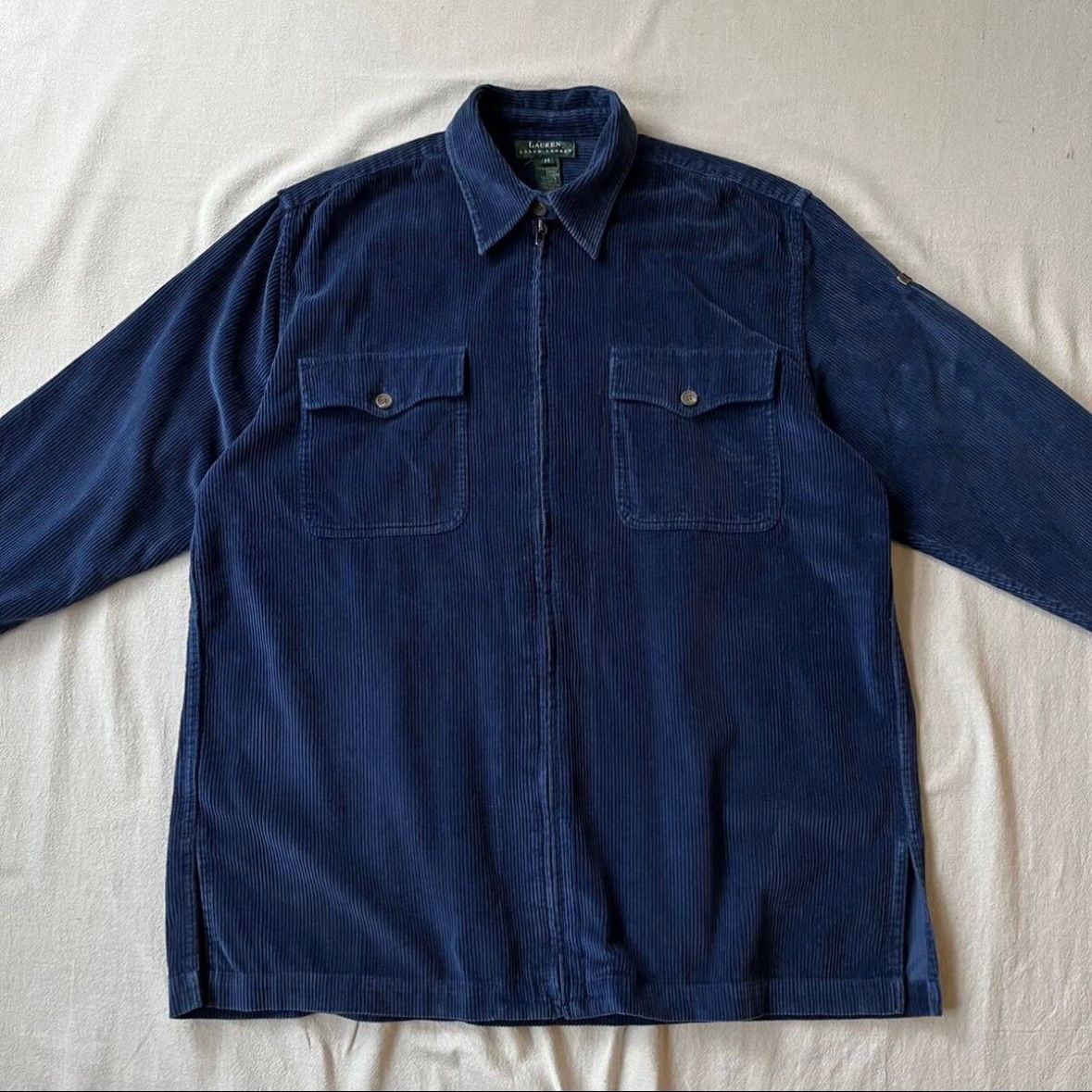 90s LAUREN Ralph Lauren コーデュロイ ジップアップ シャツ / M 太畝