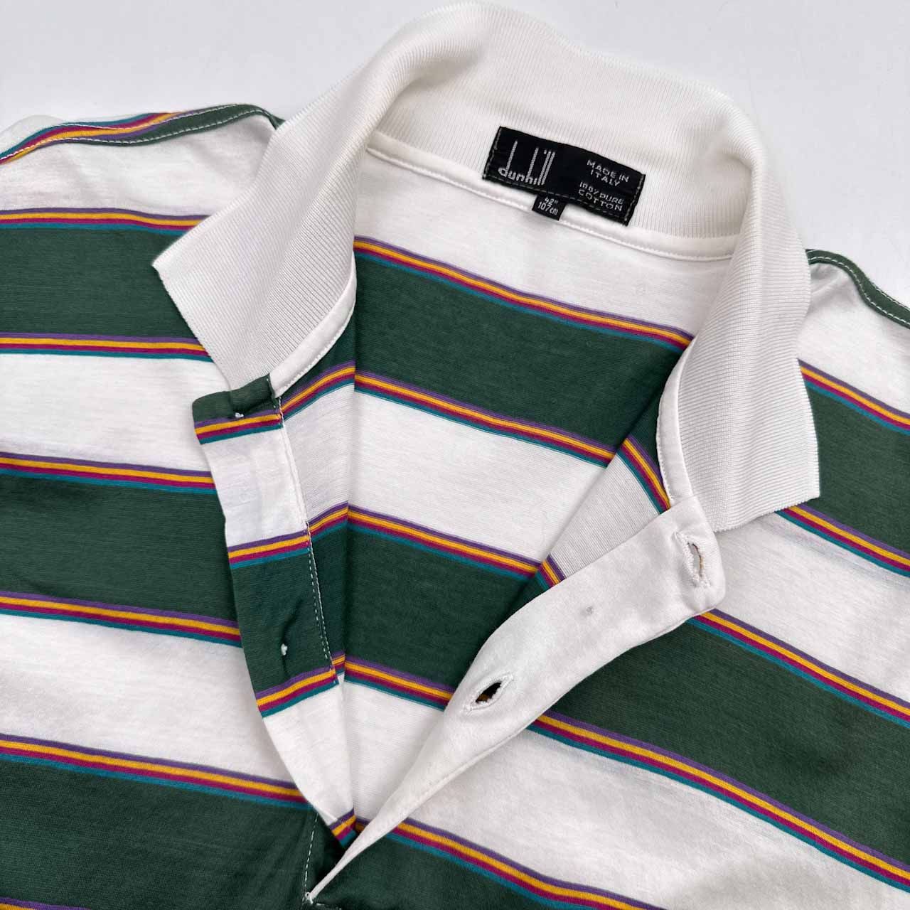 イタリア製 dunhill ( PURE COTTON ) ボーダー 半袖 ポロシャツ 42 