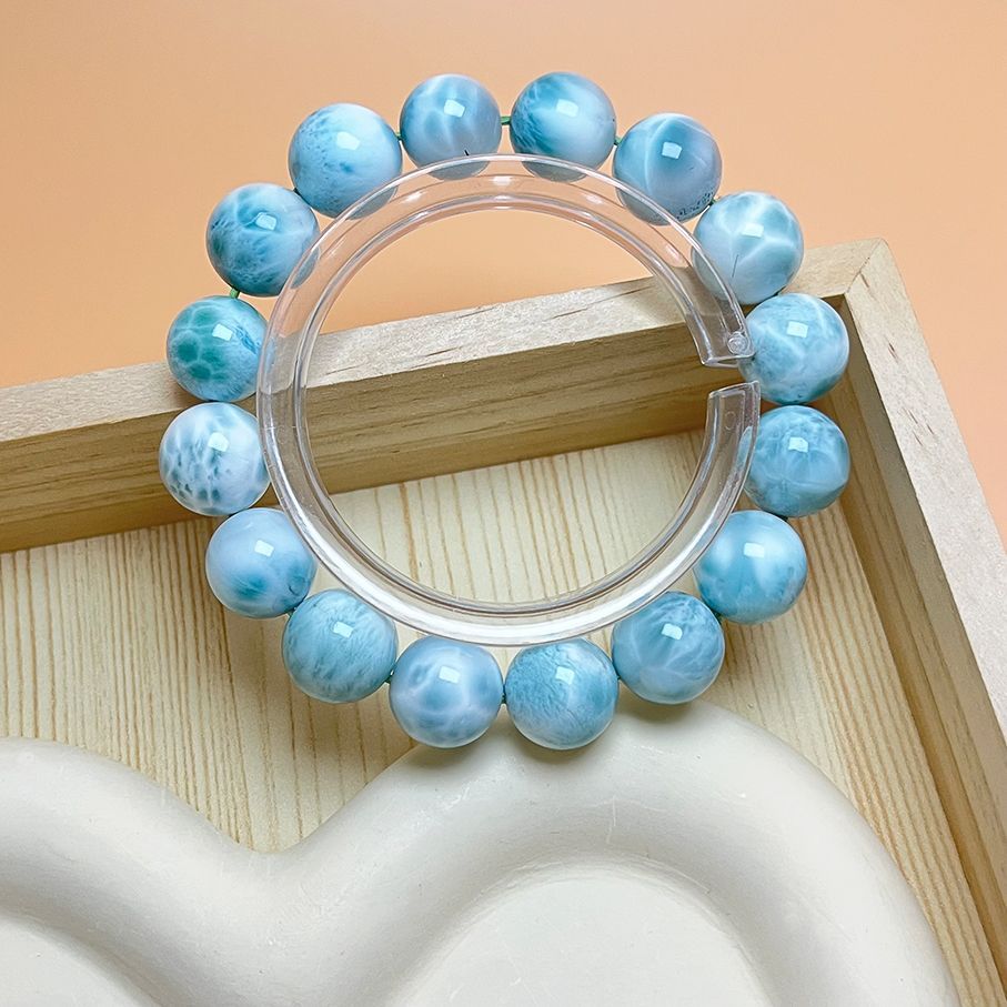 EU製 ドミニカ共和国産のラリマー ペクトライト パワーストーン ブレスレット 天然石 開運 金運 プレゼント 約11.9-13mm ZB9474