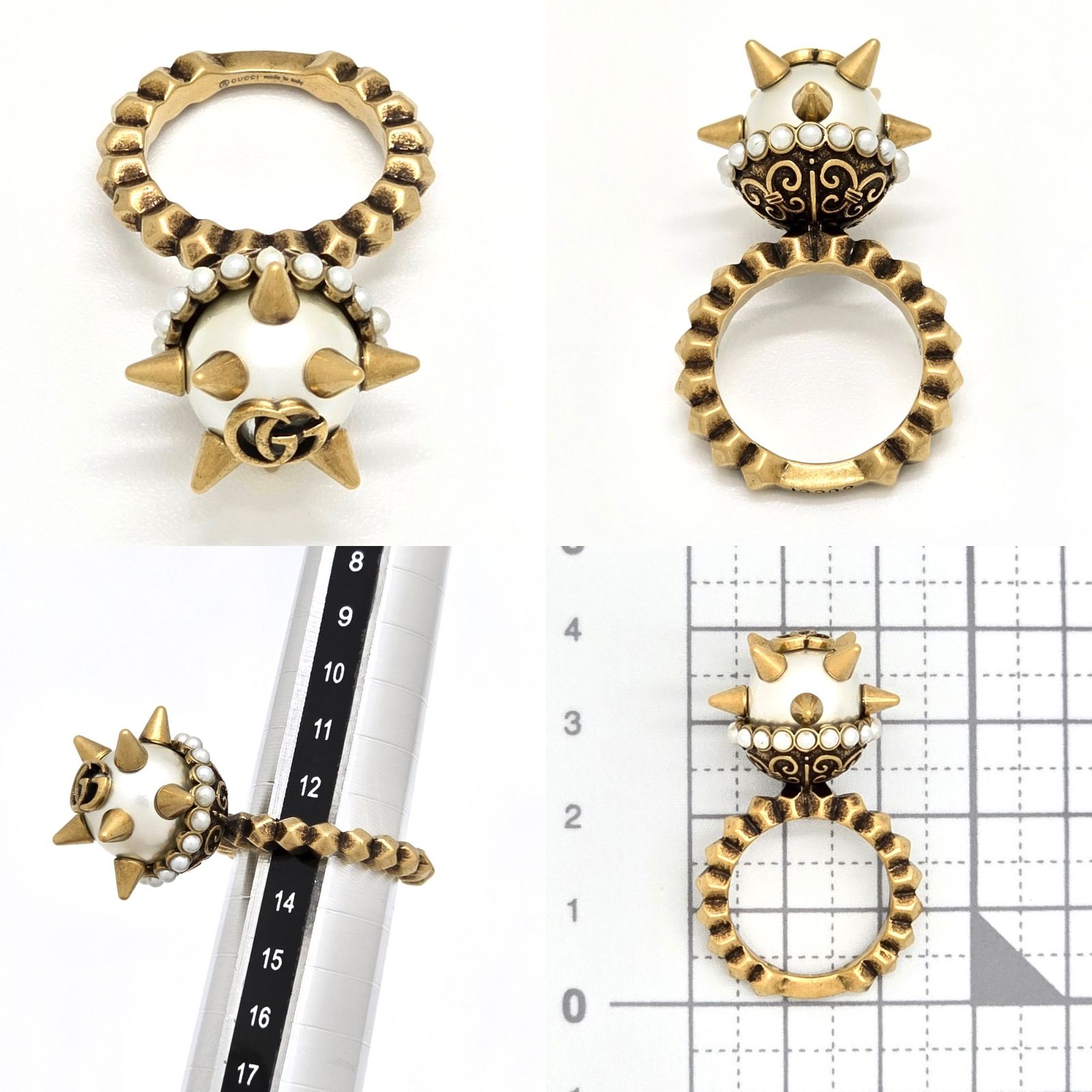 GUCCI グッチ 582608 ダブルG グラスパール スタッズ リング S 約13号