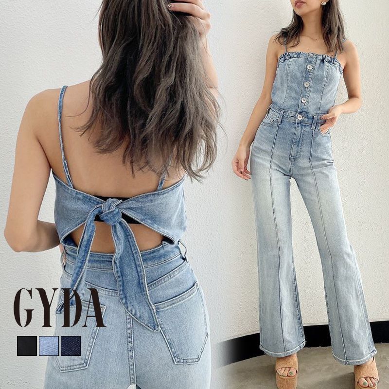 即納】BACKリボンデニムロンパース GYDA ジェイダ 072410302201 gyda レディース オールインワン サロペット Sサイズ  ブラック アイスブルー インディゴ デニムサロペット GYDA サロペット gyda ロンパース 正規品 新品 - メルカリ