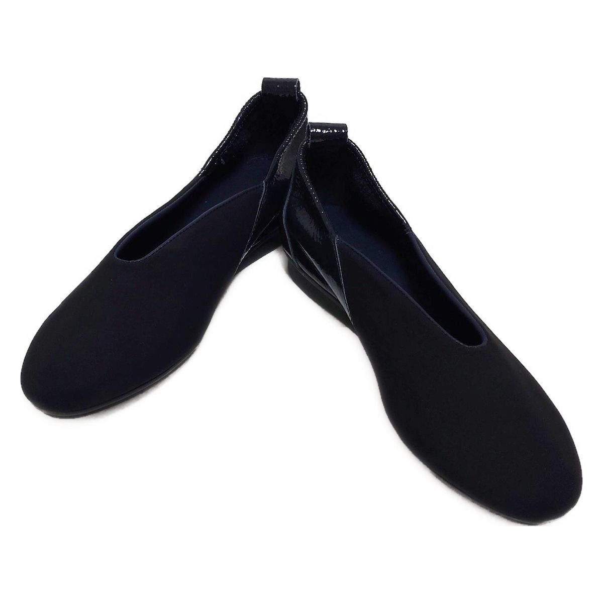 arche アルシュ フラットシューズ 37 レディース - 黒×ダークネイビー レザー