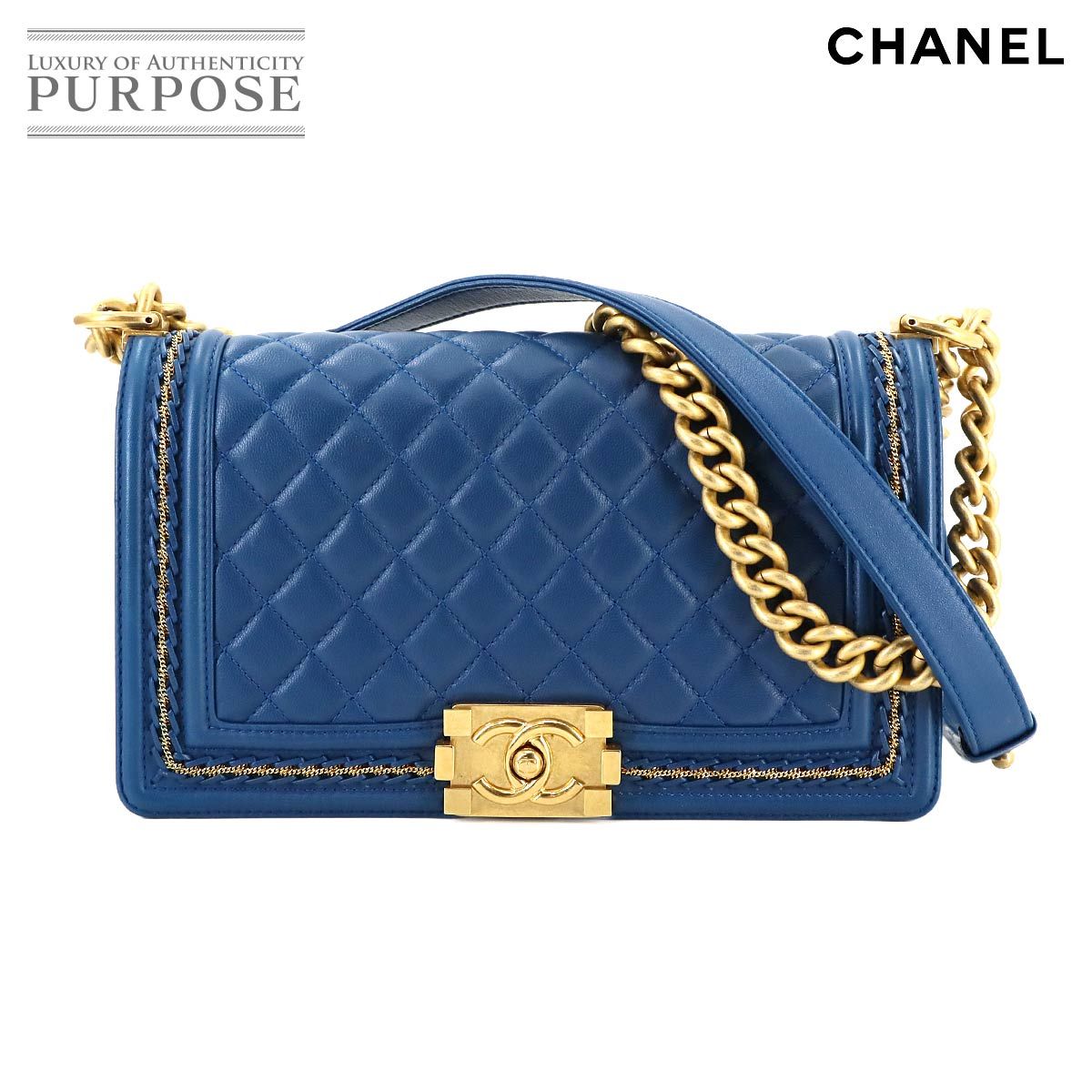 シャネル ボーイシャネル ブルー ゴールドチェーンバッグ 楽天市場】CHANEL ラムスキン BOY CHANEL ゴールド チェーン