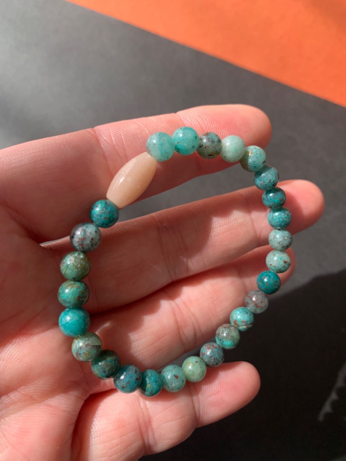 18.天然石ピンクムーンストーンとキュープライトブレスレット