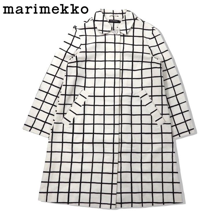 MARIMEKKO ステンカラーコート 36 ホワイト チェック RHONDA COAT トルコ製