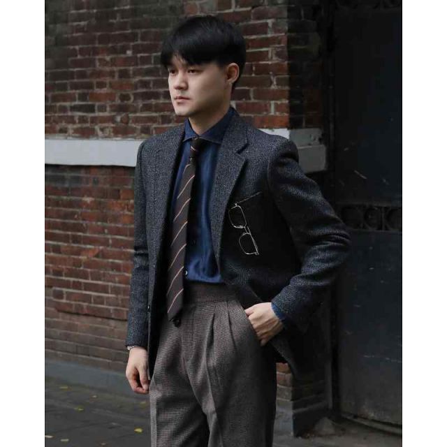 メンズ ファッション 服 用 オシャレ シンプル 大人 かっこいい 大きいサイズ ストリート 紳士服 レトロ ブラック グレー ウール ツイード 厚手 ヘリンボーン柄 カジュアル スリム 単品 スーツ ジャケット