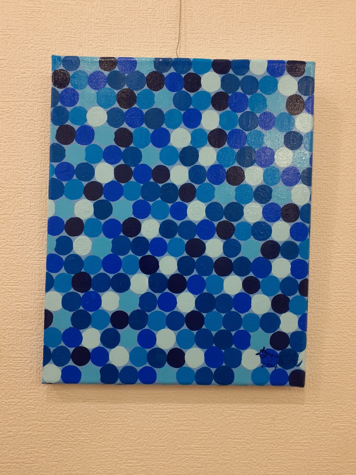 ハート型 青い花だらけのハートの作品 画家小楠アキコ作品40×40cm