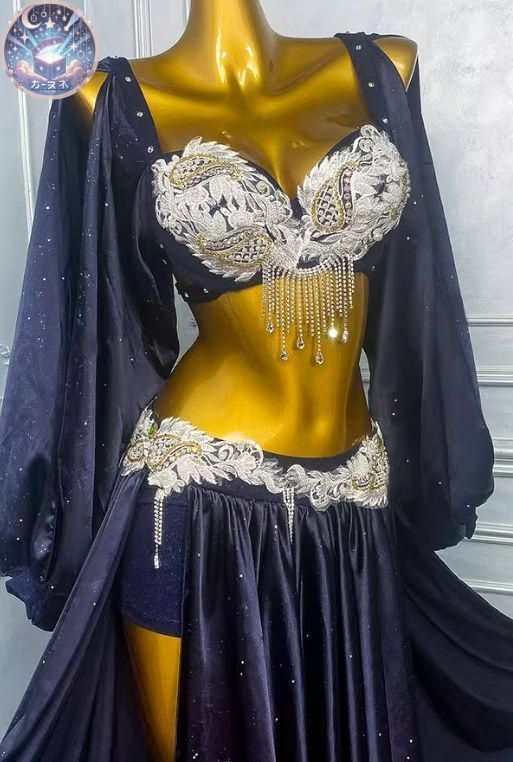 ベリーダンス オリエンタル衣装 ネイビー 刺繍 ブラ スカート オーダーメイド ベリーダンス オリエンタル衣装 ネイビー 刺繍 ブラ スカート オーダー