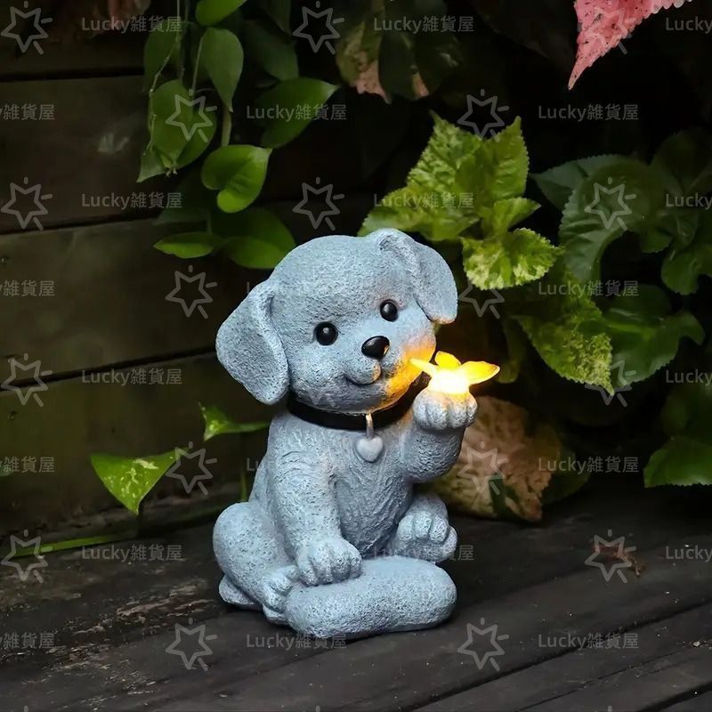 犬の置物 庭の置物 子ソーラーライト ガーデンライト \犬