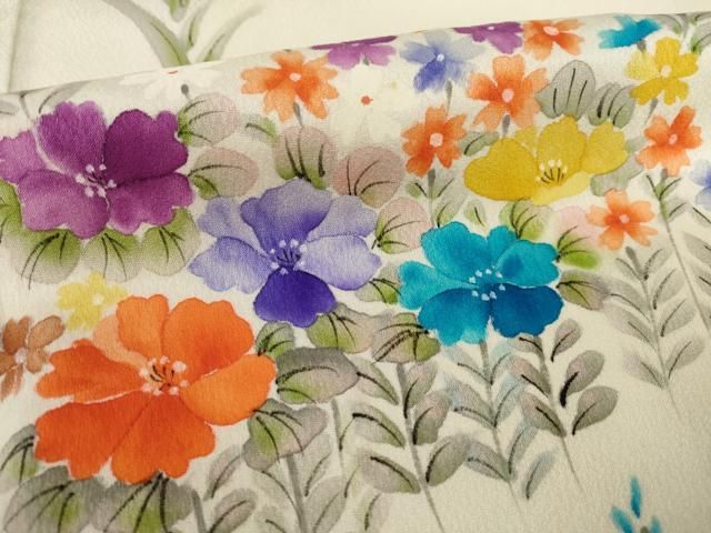 平和屋着物□訪問着 手描き 草花文 正絹 逸品 AAAU6748ck