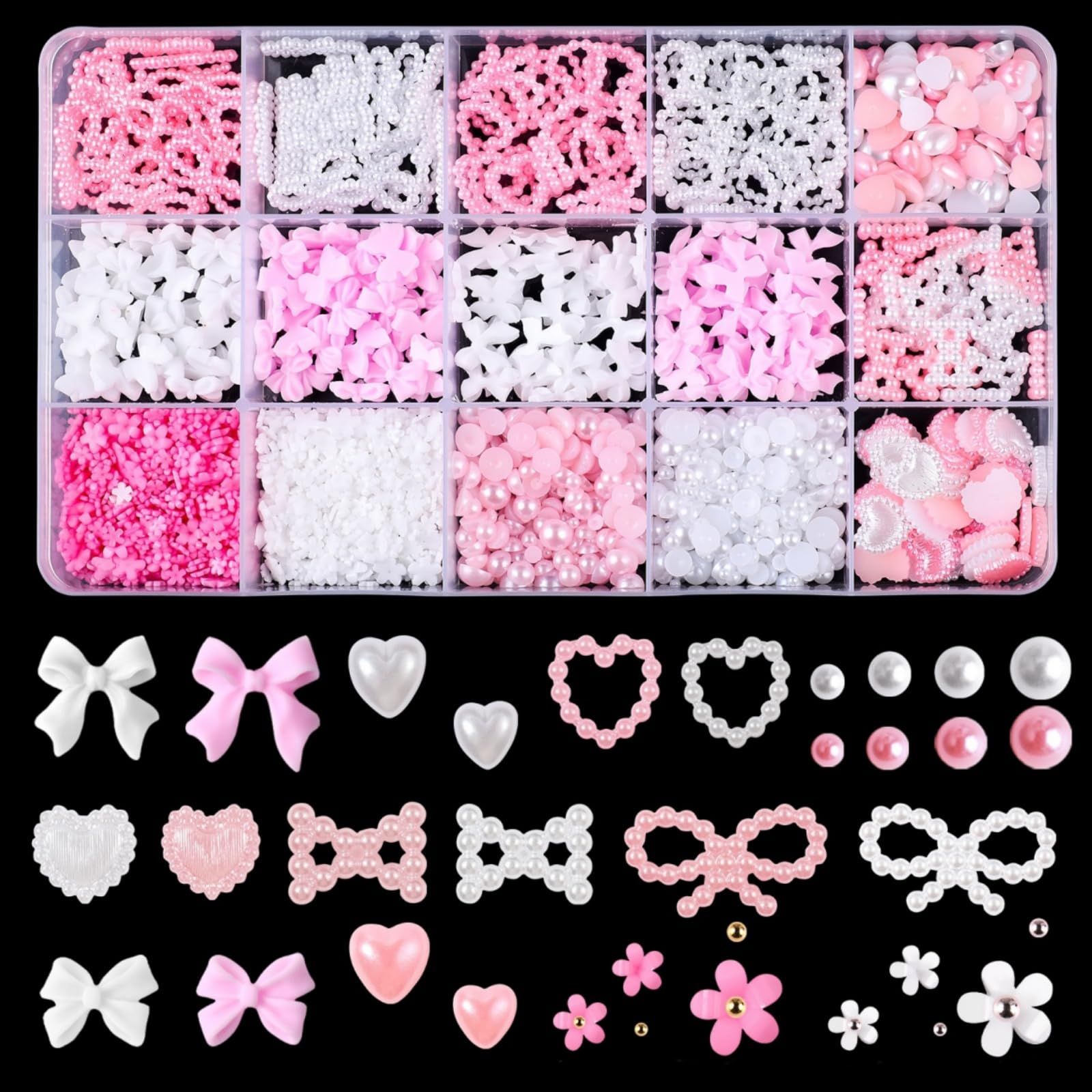 新品 ネイルパーツ リボン ハート 花 パール 3D 立体 蝶結び ハート型 ネイルアートパーツ 可愛い ジュエリーパーツ ネイル パーツ ハンドメイド デコパーツ（B）