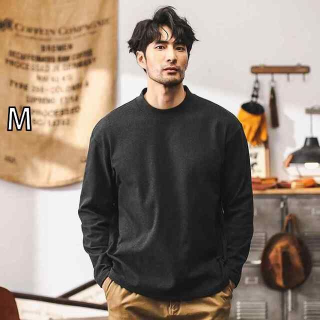 [M]秋　冬 メンズ  服 シンプル ファッション オシャレ 大人 かっこいい 大きいサイズ ストリート 紳士服 アメリカン レトロ 280 グラム T シャツ 長袖 秋　冬 暖かい インナー ハーフ タートル