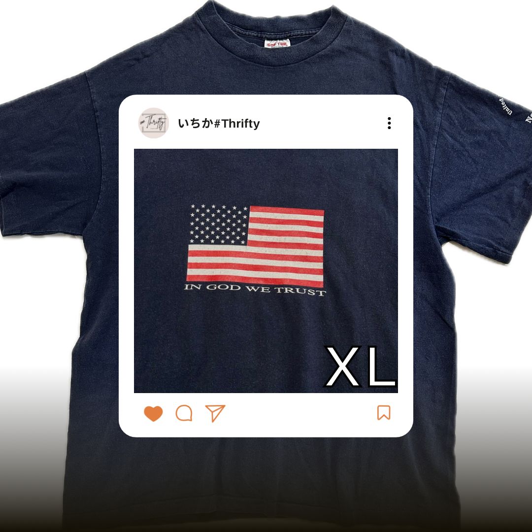 古着　US アメリカ　80's 90's デザインT Tシャツ　半袖　ネイビー　メンズ　レディース　XLサイズ