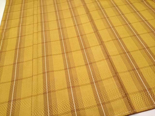 平和屋本店□極上 山下八百子 本場黄八丈 市松綾織 紬 逸品 CYAA3037s5