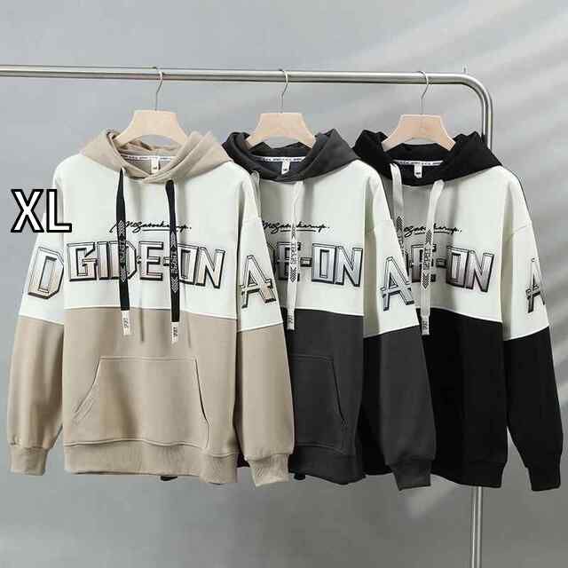 [XL]メンズ ファッション 服 男性用 オシャレ シンプル 大人 かっこいい 大きいサイズ ストリート 紳士服 スウェットシャツ ステッチ フード付き ジャケット ウェア レター プリント トップス