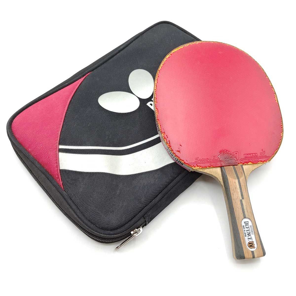 BUTTERFLY - バタフライ DEFENCE ディフェンス 4 FL 卓球ラケット ラバー スレイバーEL 赤 ラウンデル 黒 ケース付き Butterfly バタフライ DEFENCE ディフェンス 4 FL 卓球ラケット ラバー