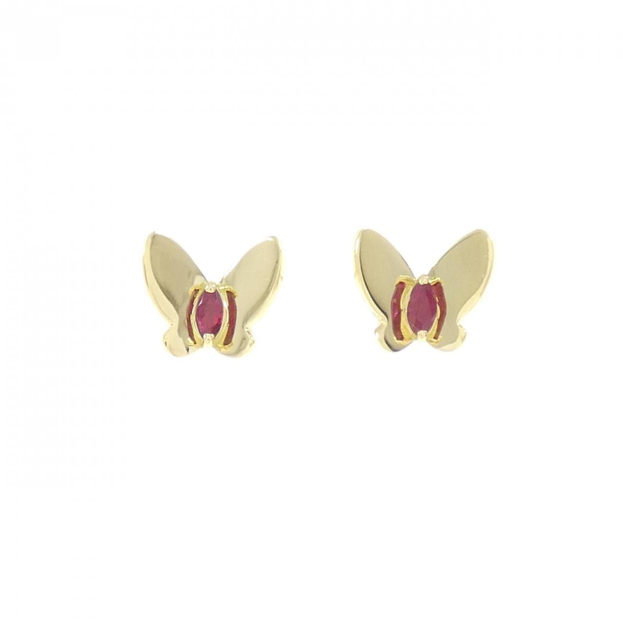 K18YG バタフライ ルビー ピアス 0.08CT