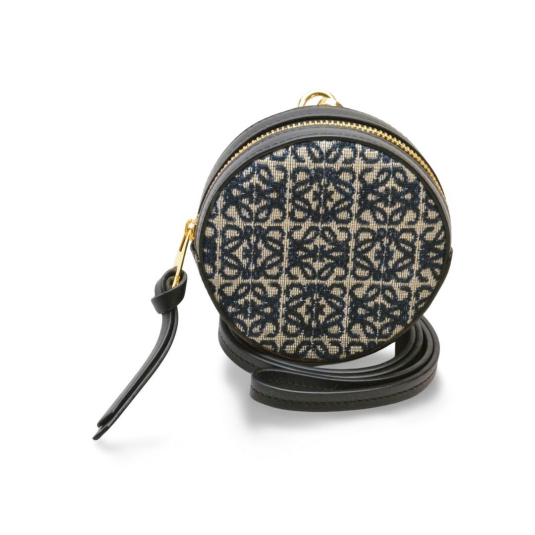ロエベ LOEWE コインケース アナグラム ジャガード キャンバス レザー 102139 ネイビー レディース F-YA1041