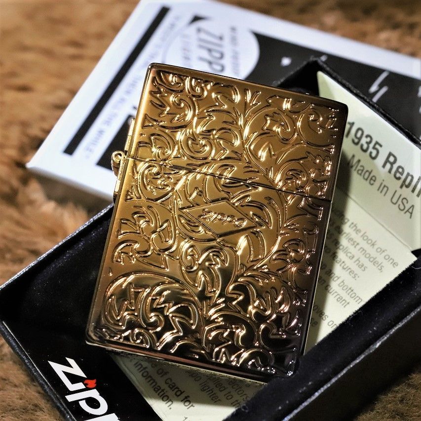 ZIPPO】1935 レプリカ 両面アラベスク BS 真鍮古美 四角いジッポ 銀