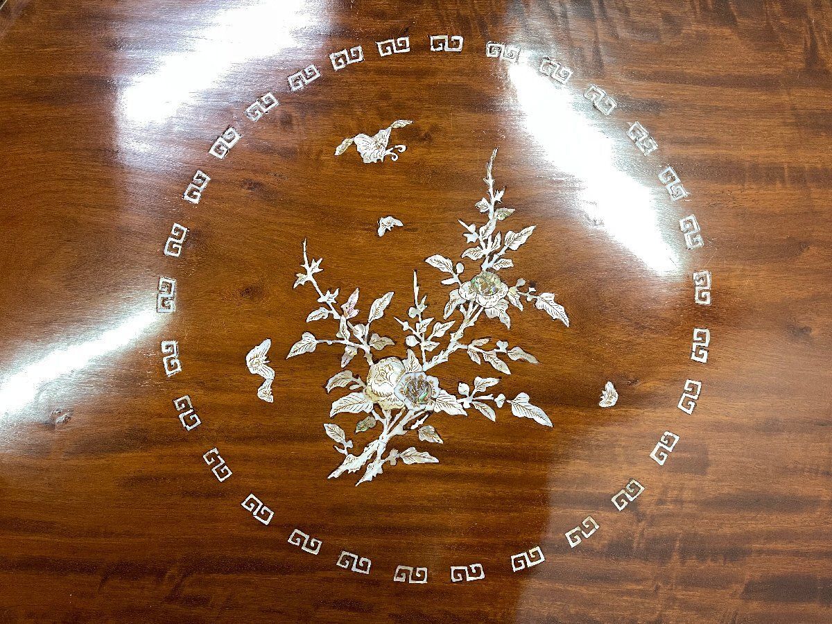 螺鈿細工 唐木家具花梨 大理石 装飾テーブル＆椅子豪華5点セット ☆ PayPay(