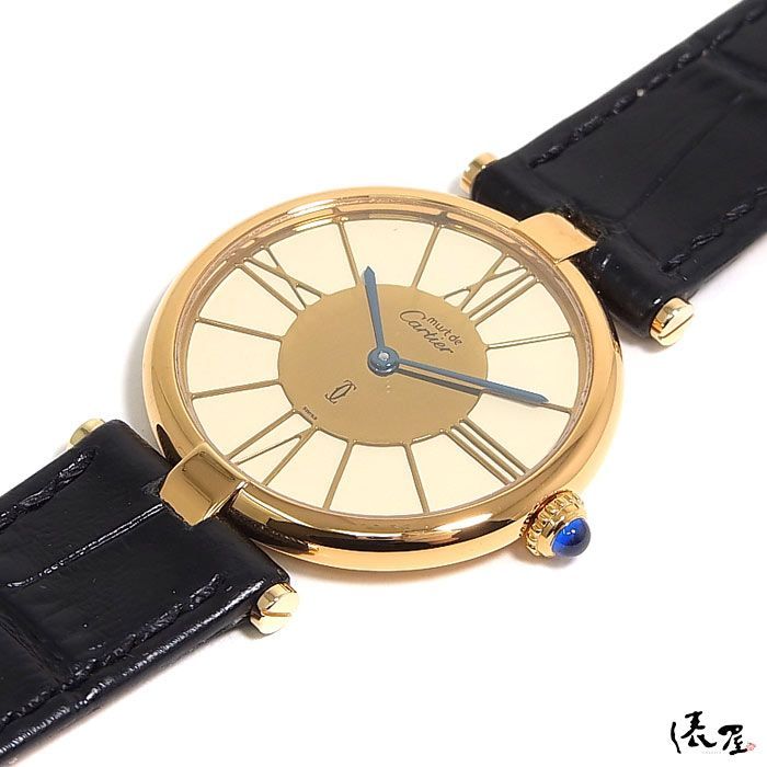 【希少品】カルティエ マストヴァンドーム LM ゴールド4ローマ OH済 ラージサイズ メンズ レディース ヴィンテージ Cartier 時計 腕時計  中古【送料無料】