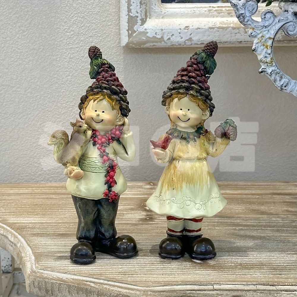 置物 オブジェ ガーデンオーナメント 秋の格好をした少年と少女 2個セット 屋外 屋内 室内 インテリア 玄関 リビング ダイニング 装飾 庭 ガーデニング 装飾 ガーデン ギフト インテリア用品 贈り物 雑貨 秋オブジェ