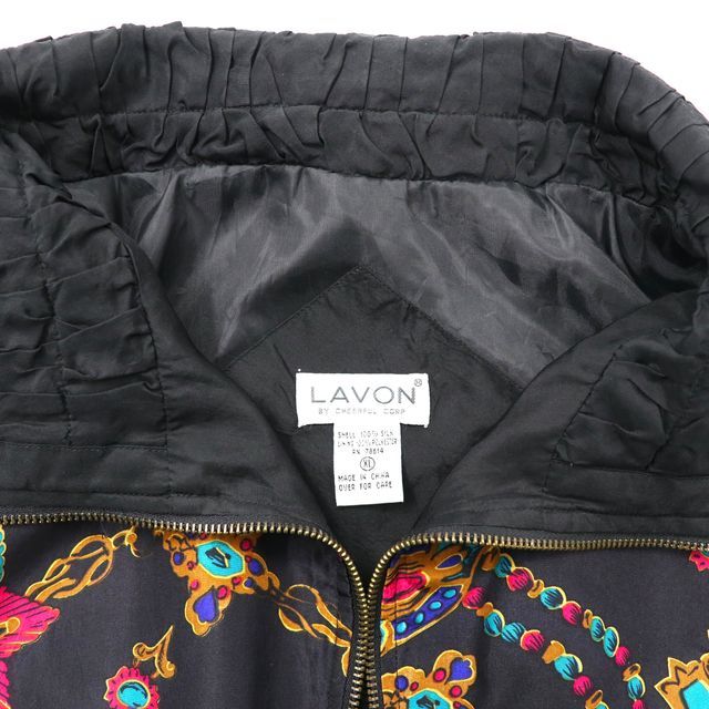 LAVON BY CHEERFUL CORP 総柄レトロブルゾン XL ブラック シルク