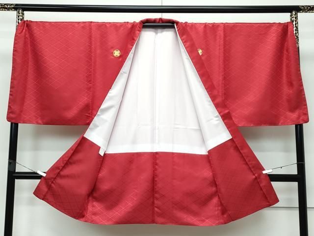 平和屋着物■極上　男性　色無地　紋付き羽織セット　キングサイズ　紅海老茶色地　花菱地紋　舞台衣装　洗える着物　逸品　CZAA3647s5 平和屋着物□極上 男性 色無地 紋付き羽織セット キングサイズ 紅海老