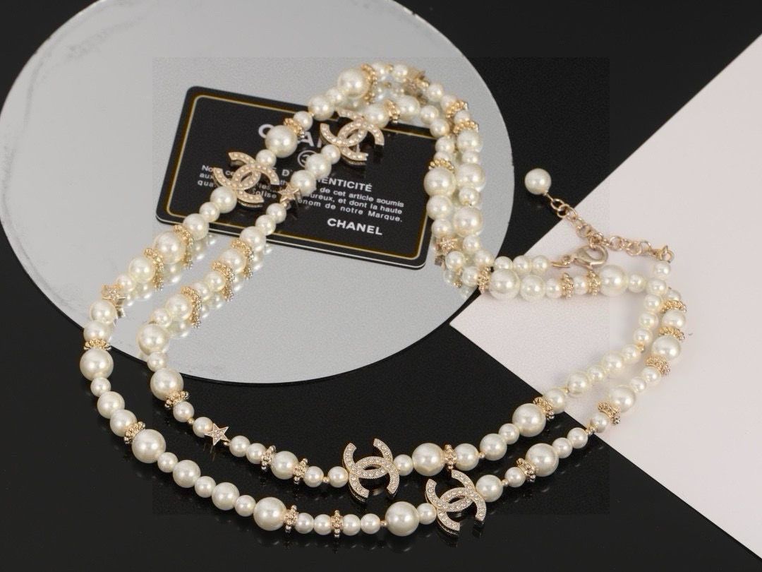 極美品? シャネル-CHANEL ダブルCパールネックレスセーターチェーン 