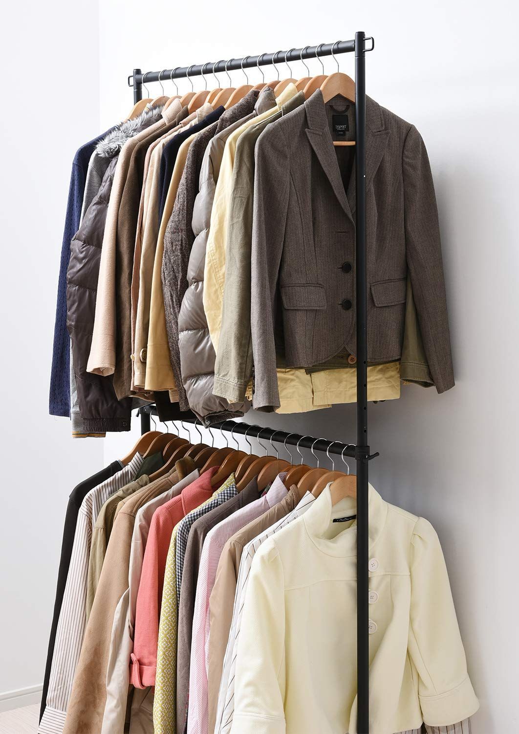 数量 高さ伸縮 2段 キャスター付き 耐荷重120kg 96×41×130-190cm 頑丈 マットブラック ハンガーラック YIH-2S MBK 山善