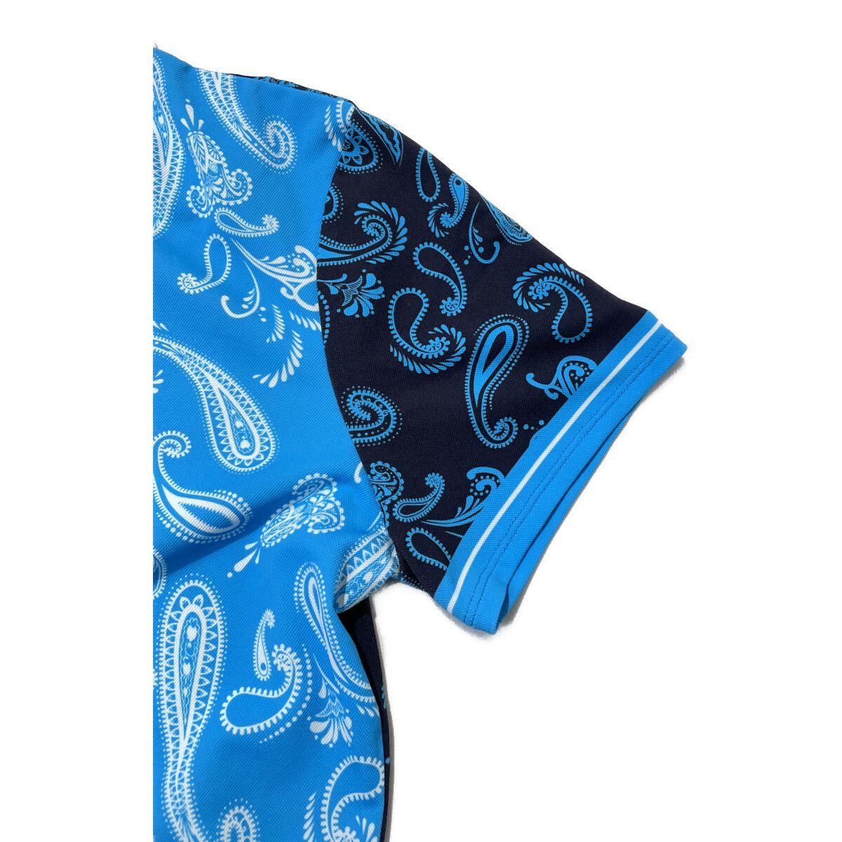 LANVIN - coco 中古 ランバンスポール LANVIN SPORT レディース 半袖ポロシャツ 38(M) 水色×紺 ペイズリー柄 中古 レディース ランバンスポール LANVIN SPORT 半袖ポロシャツ