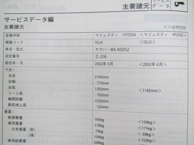 マジェスティ　書類のみ マジェスティ250 サービスマニュアル YP250A C 5SJ3 4 SG03J