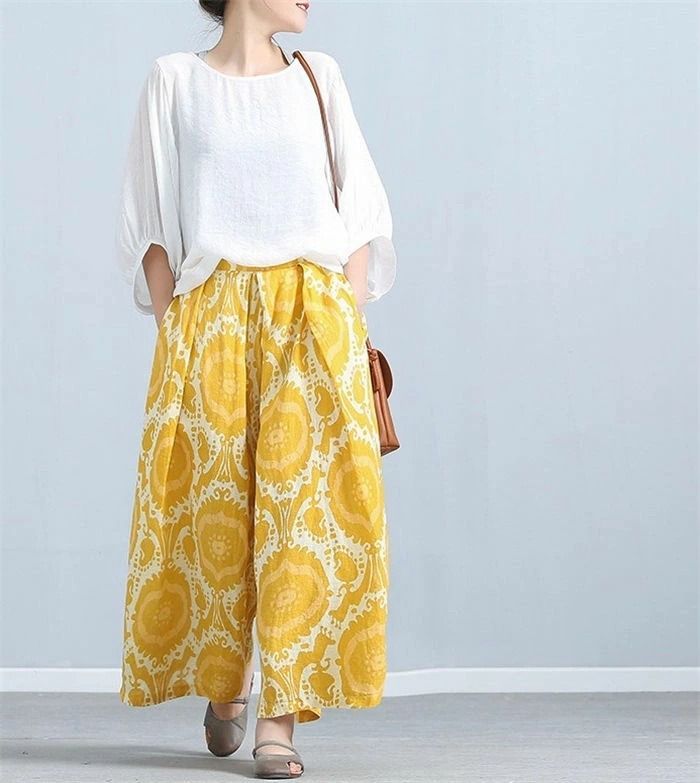 慈雨　jiu / 新品タグ付　麻混サルエルパンツ　春夏用 size40 ZANZEA Summer Casual Short Sleeve Blouse Harem Pants Sets